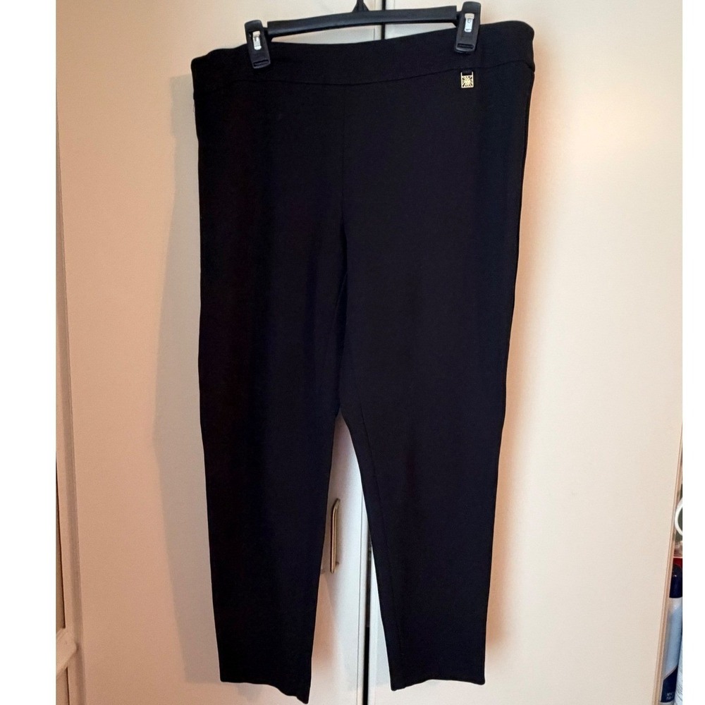 Anne Klein Black Pull On Dress Pants Womens 16W Tapered Leg Career Trousers